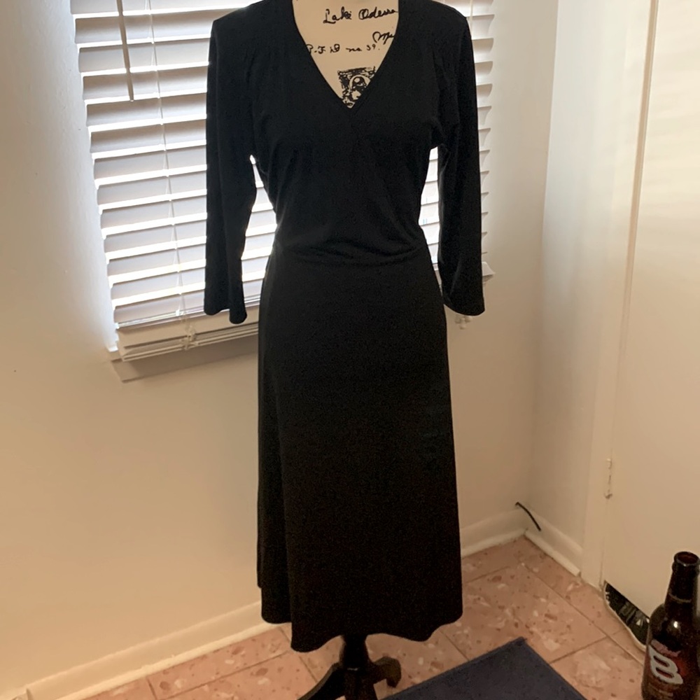 Women's Black Faux Wrap Around V-Neck Dress